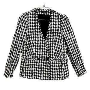 Express Houndstooth Double Breasted‎ Tweed Blazer Black White Women's S RN55285
